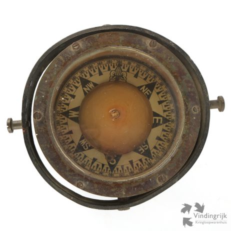 Vintage Scheepskompas cardanische ophanging windrichting magnetisch noorden noordpool