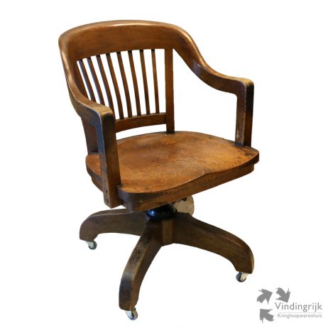 klassieke vintage antieke houten bureaustoel stoel draaibaar hoogte verstelbaar