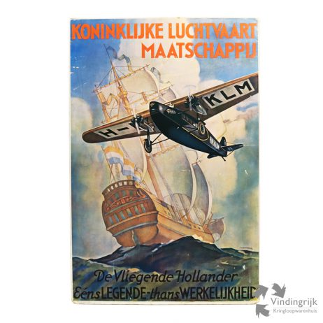 vintage affiche poster Koninklijke Luchtvaart Maatschappij KLM Vliegende Hollander schip Fokker vliegtuig