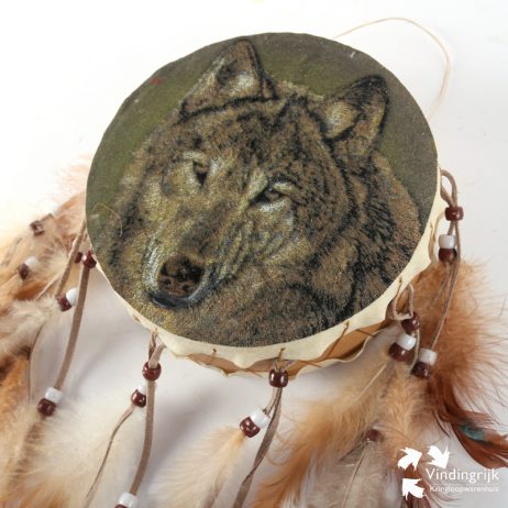 dreamcatcher dromenvanger trommel wolf veren leer indianen