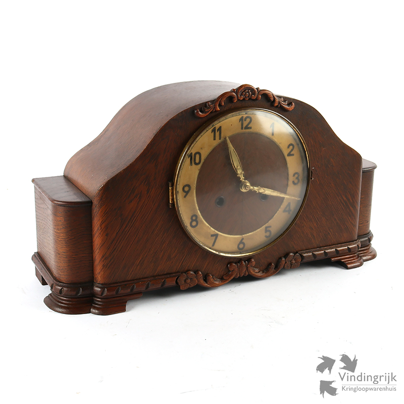Groot houten tafelklok/klok retro/antiek met klepel/slinger voor