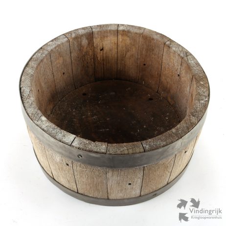 oude vintage houten kaasmal kaasvat ton duigen bloempot