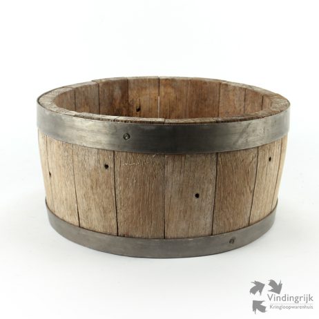 oude vintage houten kaasmal kaasvat ton duigen bloempot