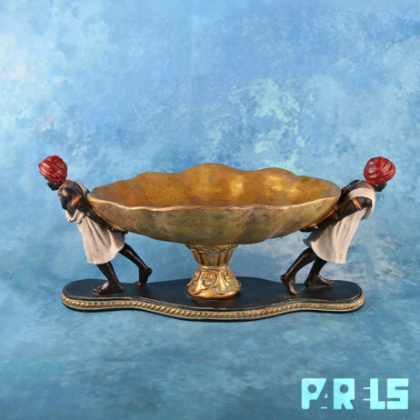 blackamoor schaal vintage decoratie kunstobject centerpiece koloniale stijl oriëntaals klassiek interieur ornament goudkleurig Afrikaans Moors Moren fruitschaal