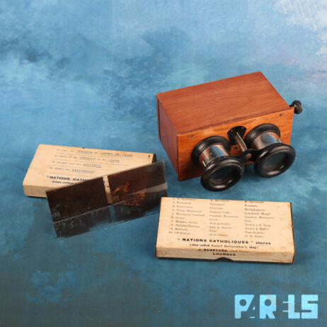 vintage houten stereoscoop glasplaatjes