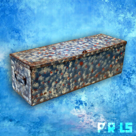 metalen opbergkist vintage lang model scharnierend deksel metalen handgrepen