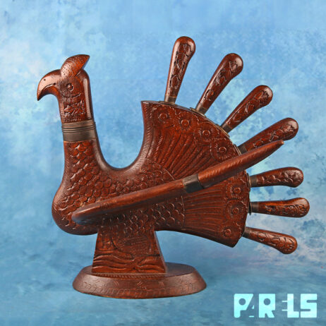 vintage houten messenblok kalkoen messenset vlees snijden handgesneden vogel