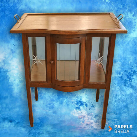 vintage theekastje dienblad geëtst glas vitrinekastje