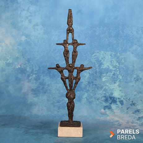 John Bier zeven acrobaten bronzen sculptuur marmeren voet