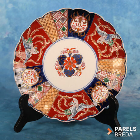 Antiek Japans Imari bord porselein sierbord wandbord vogels bloemmotief handgeschilderd Japanse keramiek 19e eeuw