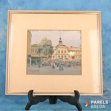 rudolf jelínek aquarel antiek duits moravische mahler passe partout stadsgezicht